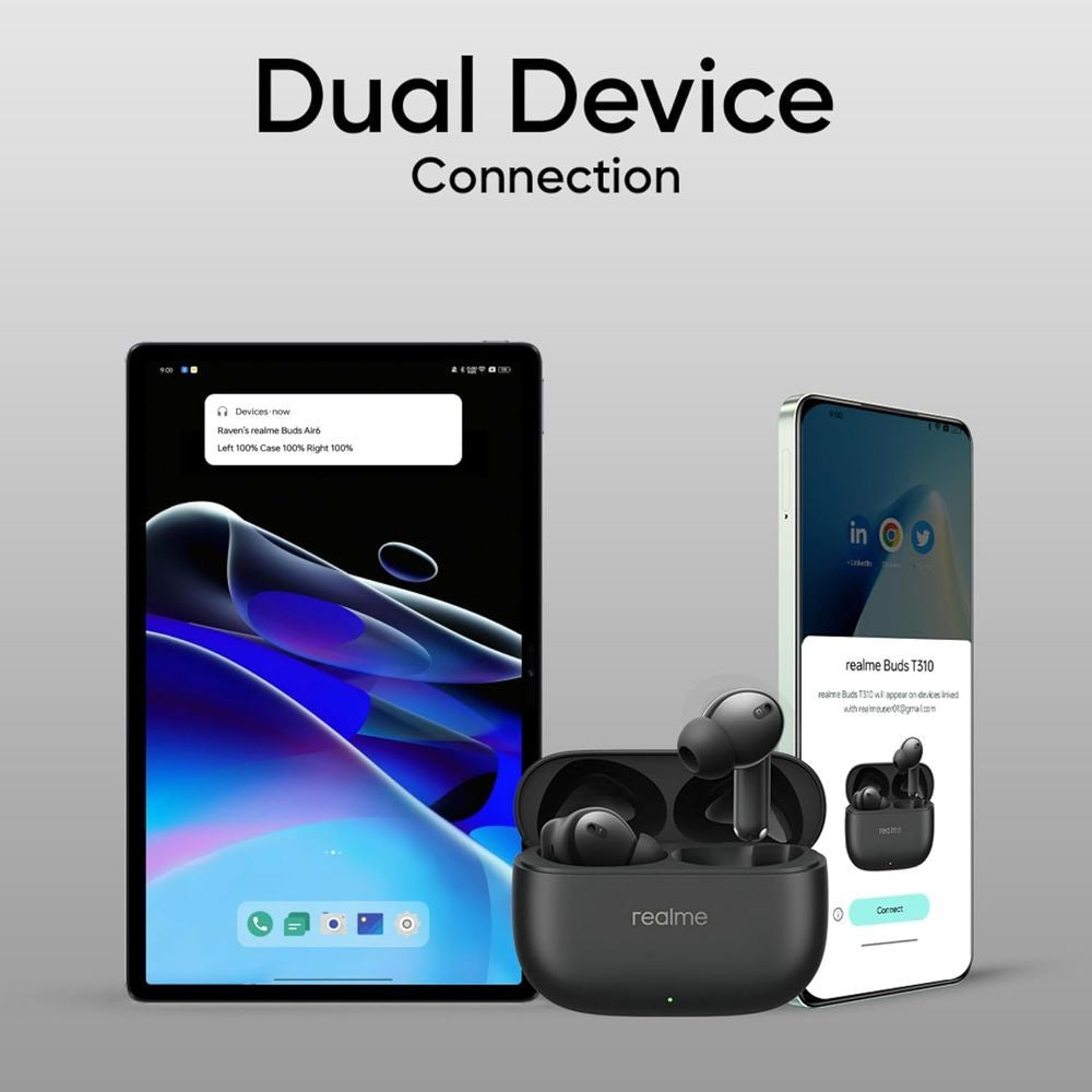 Realme Buds T310: 46dB Hybrid ANC & 360°Spatial Audio - Ultimate Silence, Crystal Clear Calls