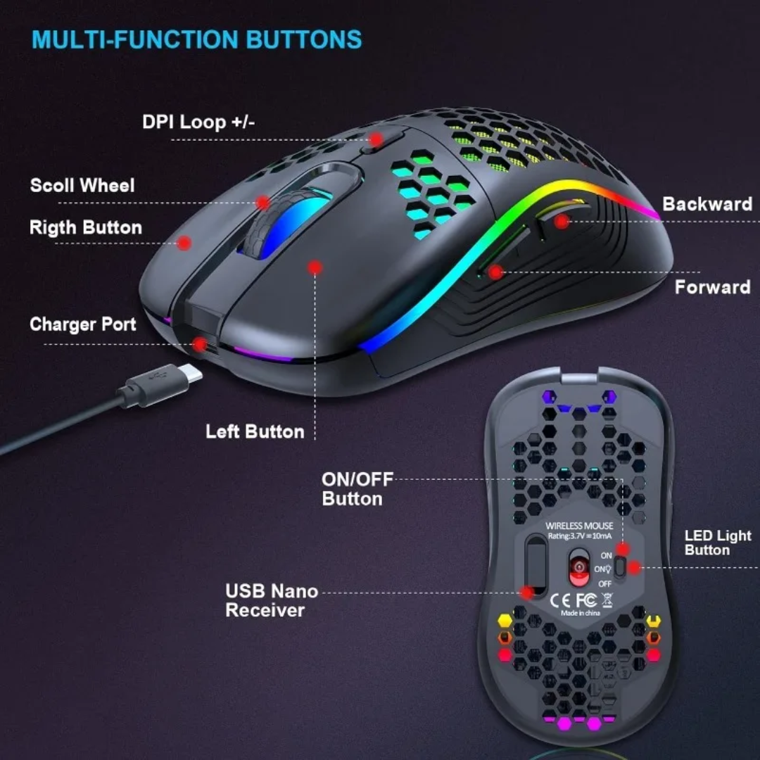 Wirless Gaiming mouse-RGB-3200DPI-2.4GHz USB Dongle-Budget Friendly