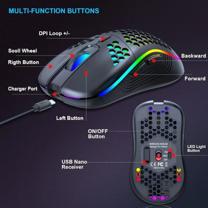 Wirless Gaiming mouse-RGB-3200DPI-2.4GHz USB Dongle-Budget Friendly