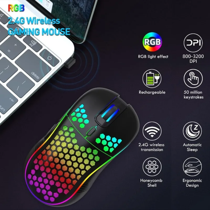 Wirless Gaiming mouse-RGB-3200DPI-2.4GHz USB Dongle-Budget Friendly